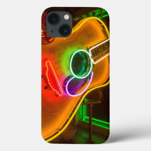 USA, Texas, Austin. Neon Guitar At Blackmail iPhone 13 Case