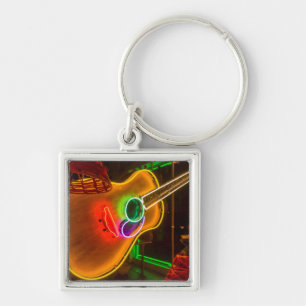 USA, Texas, Austin. Neon Guitar At Blackmail Keychain