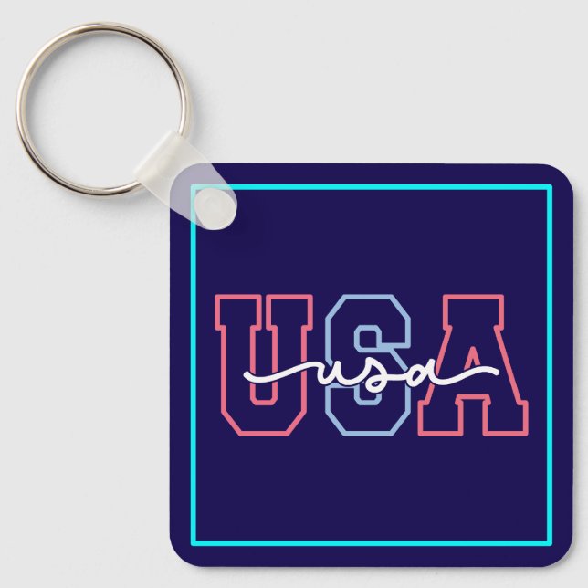 USA Text 4th Of July Design-62118 Keychain (Front)