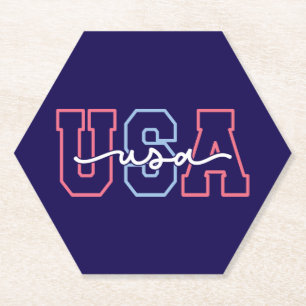 USA Text 4th Of July Design-62118 Paper Coaster