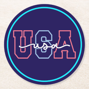USA Text 4th Of July Design-62118 Round Paper Coaster