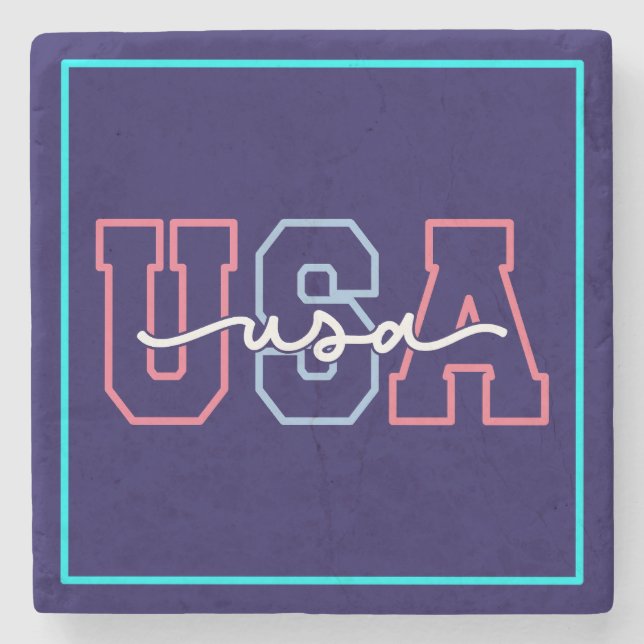 USA Text 4th Of July Design-62118 Stone Coaster (Front)