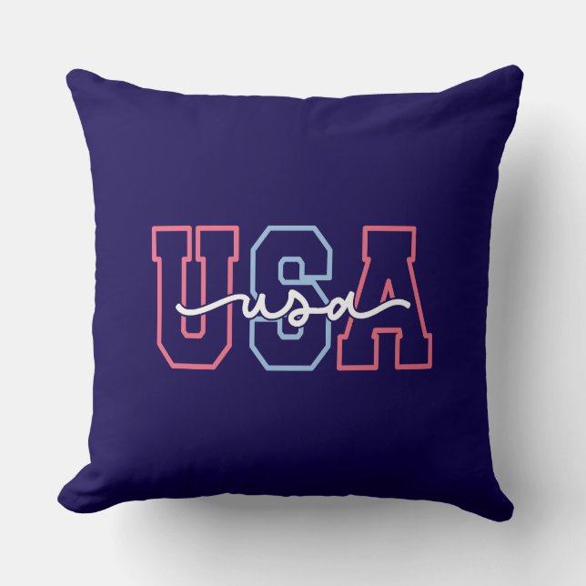 USA Text 4th Of July Design-62118 Throw Pillow (Front)