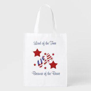 USA Thank You Veterans Land of Free Bc of Brave Reusable Grocery Bag
