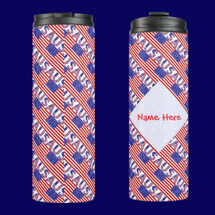 USA Tiled Flag Personalized Thermal Tumbler
