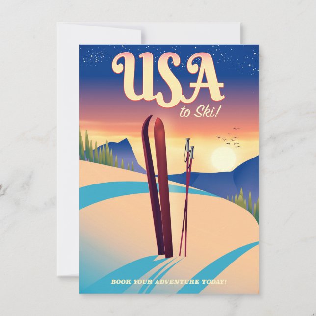 USA "To Ski" Vintage style travel poster Invitation (Back)