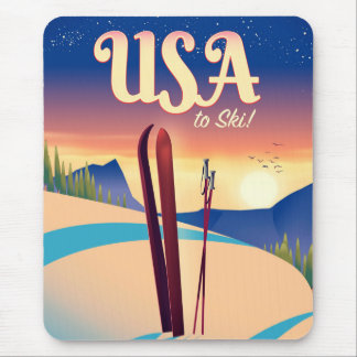 USA "To Ski" Vintage style travel poster Mouse Pad