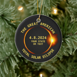 USA Total Solar Eclipse 4.8.24 Custom Text Ceramic Ornament