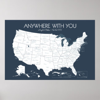 USA Travel Map for Couples to Pin Places Visited Poster