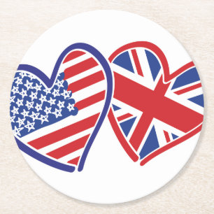 USA---UK-Love Round Paper Coaster