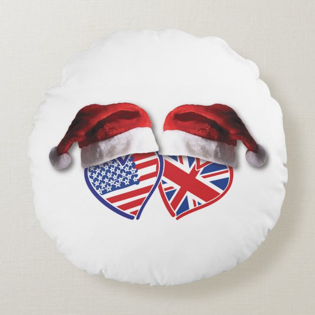 USA-UK-Santa-Hats Round Pillow (Front)