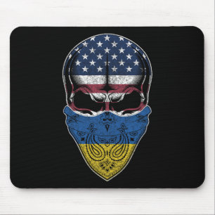 Usa Ukraine Roots - Ukrainian American Flag Skull Mouse Pad