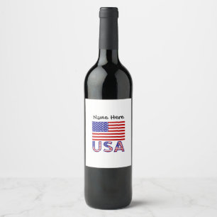 USA United States America Flag Personalized Wine Label