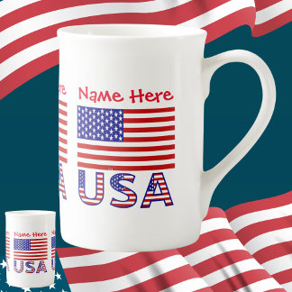 USA United States America Flag Red Personalization Bone China Mug