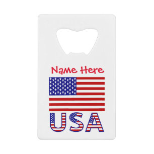 USA United States America Flag Red Personalization Credit Card Bottle Opener