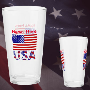 USA United States America Flag Red Personalization Glass