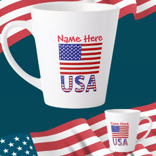 USA United States America Flag Red Personalization Latte Mug