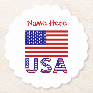 USA United States America Flag Red Personalization Paper Coaster