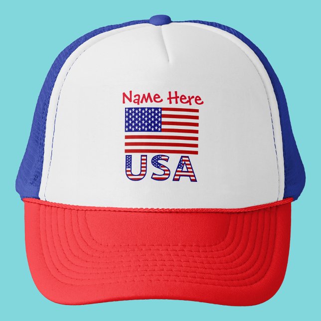 USA United States America Flag Red Personalization Trucker Hat (Creator Uploaded)