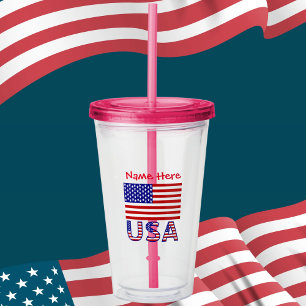USA United States America Flag Red Personalize Acrylic Tumbler