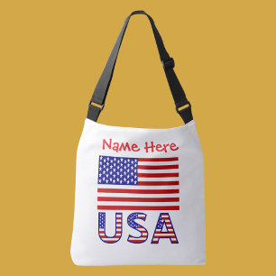 USA United States America Flag Red Personalized  Crossbody Bag