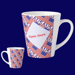 USA United States America Flag Tiled Personalized Latte Mug