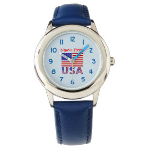 USA United States America Red Personalized Kids Watch