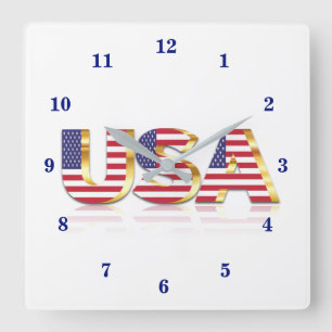USA - United States of America - Flag - Patriotic Square Wall Clock