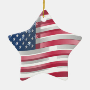 USA Unites: Stripes & Stars in Bold Design Ceramic Ornament