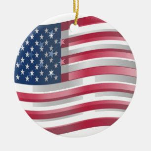 USA Unites: Stripes & Stars in Bold Design Ceramic Ornament