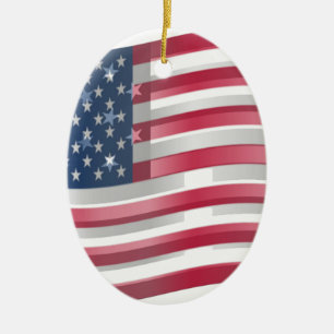 USA Unites: Stripes & Stars in Bold Design Ceramic Ornament
