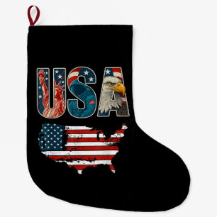USA US Patriotic 4th of July America Flag Freedom Large Christmas Stocking