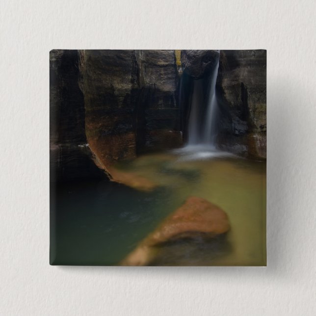 USA, Utah, Zion National Park.  Keyhole Falls in 2 Inch Square Button (Front)
