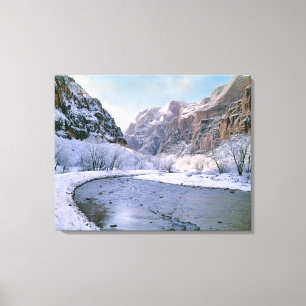 USA, Utah, Zion NP. New snow covers the canyon Canvas Print