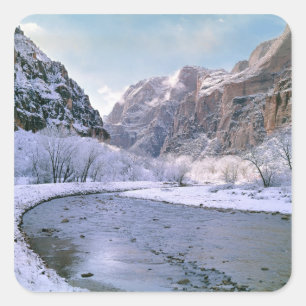 USA, Utah, Zion NP. New snow covers the canyon Square Sticker