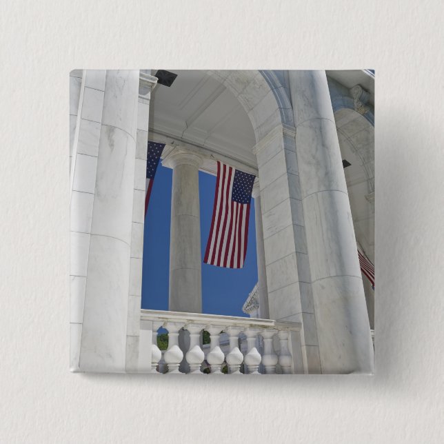 USA, VA, Arlington. American Flags are hung 2 Inch Square Button (Front)