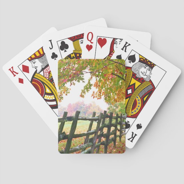 USA, Vermont. Fence under fall foliage. Playing Cards (Back)