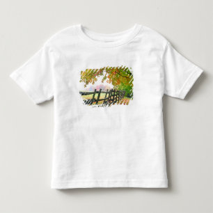 USA, Vermont. Fence under fall foliage. Toddler T-shirt