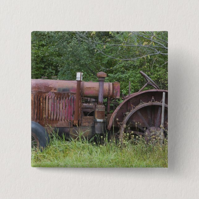 USA, Vermont, MANCHESTER: Antique Farm Tractor 2 Inch Square Button (Front)