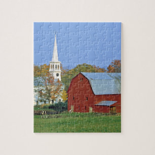 USA, Vermont, Peacham. A red barn and white Jigsaw Puzzle