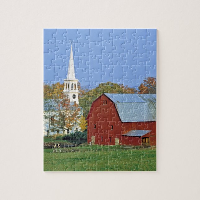 USA, Vermont, Peacham. A red barn and white Jigsaw Puzzle (Vertical)