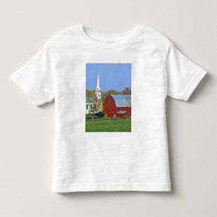 USA, Vermont, Peacham. A red barn and white Toddler T-shirt