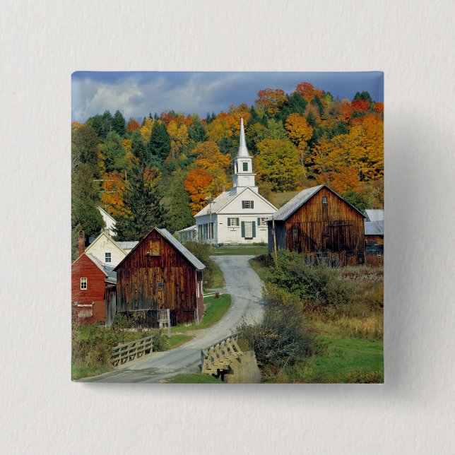 USA, Vermont, Waits River. Fall foliage adds 2 Inch Square Button (Front)