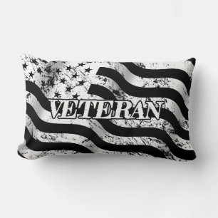 USA Veteran - white vintage Lumbar Pillow