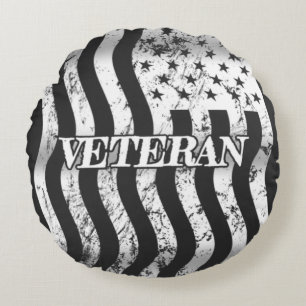 USA Veteran - white vintage vertical Round Pillow