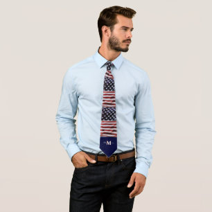 USA Vintage Flag Patriotic July4th Custom Monogram Tie