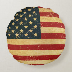 USA Vintage Grunge Flag Round Pillow