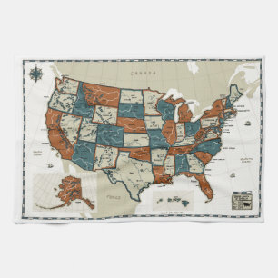 USA - Vintage Map Kitchen Towel