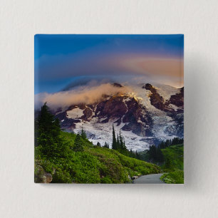 USA, Washington, Mt. Rainier. Morning sun 2 Inch Square Button