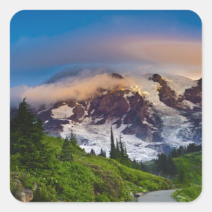 USA, Washington, Mt. Rainier. Morning sun Square Sticker